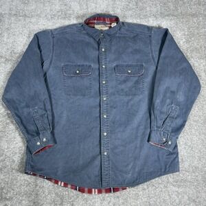 LL Bean Shirt‎ Men's Large Blue Flannel Lined Canvas Shacket Button Front Chore